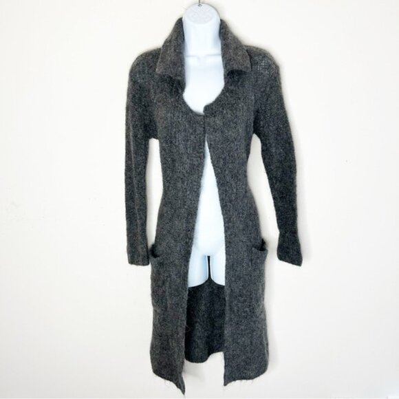 Aritzia Wilfred Women's Long Cardigan Sweater Duster Mohair Wool Belted Gray XXS - Picture 2 of 16